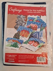 Craftways Christmas Needlepoint Home For The Holidays Coasters Holder Set of 6 - Picture 1 of 7