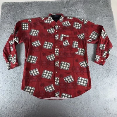 Camisa DE COLECCIÓN Ralph Lauren Chaps Para Hombres Grande Roja Estampado Copos de Nieve Años 90 Foto 1 de 4