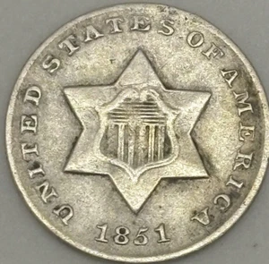 1851 Three Cent Silver Small Star Almost UNC #2229 - Picture 1 of 3