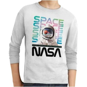 NASA Cute Retro Worm Logo Astronaut Space Youth Long Sleeve Tees Boy or Girl - Picture 1 of 8