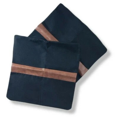 Set of 2 Linen Patchwork Faux Leather Throw Pillow Covers for 18x18 inch Black - Image 1 of 4