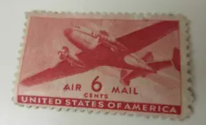 1941-44 US AIR MAIL 6c Stamp Twin-Motored Transport Plane UnUsed - Picture 1 of 3