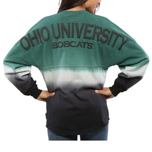 Women's Green Ohio Bobcats Ombre Long Sleeve Dip-Dyed Spirit Jersey - Picture 1 of 4