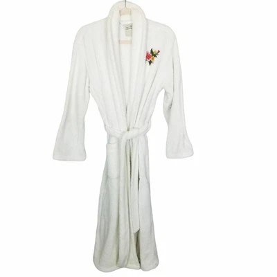 Pottery Barn Womens S White Microfiber Embroidered Floral Long Sleeve Bathrobe - Изображение 1 из 4