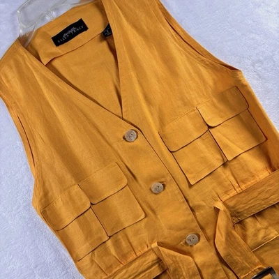 Ellen Tracy Womens Mustard Yellow 100% Linen Safari Vest Dress Size 8 Pockets - Image 1 of 4