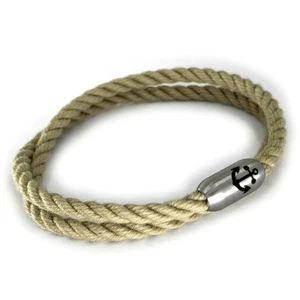 Segeltau Armband Ø 4 mm x 2 mit Magnetverschluss - Hanf Optik mit Schmuckbeutel - Picture 1 of 6