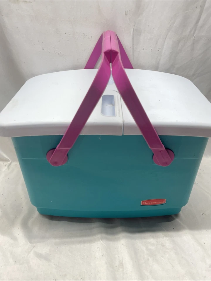 Bolso de Colección Años 90 Rubbermaid Divertido Picnic Cesta Asas de Plástico 1422 Verde Azulado Violeta Blanco Foto 1 de 4