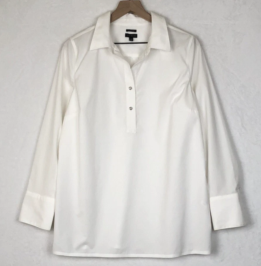 Blusa para mujer TALBOTS resistente a las arrugas talla 12 blanca joya botón algodón top Foto 1 de 4