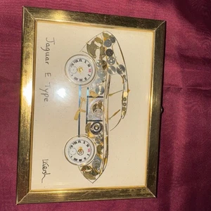 Vtg Horological Collage by L. Kersh, Jaguar E Type, Signed, Genuine, Clock Parts - Picture 1 of 8