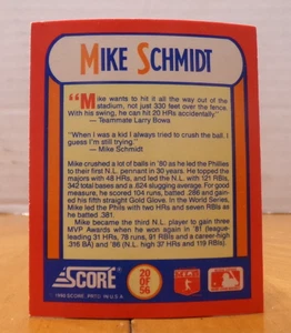 SCORE MINI CHASE INSERT BASEBALL CARD THE MVP'S N.L. Mike Schmidt 1980 - Bild 1 von 2