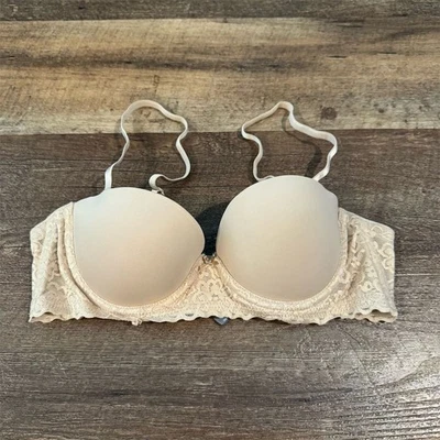 Aerie Multi-Way Convertible Strapless Lace Padded Underwire Bra Beige Size 34A - Image 1 of 4