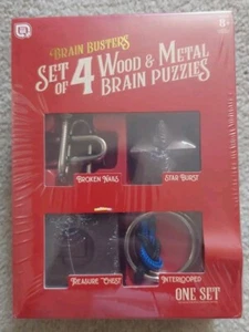Set Of 4 Wood & Metal Brain Puzzles Brain Busters by Grafix 2023 NEW w/ FREE S&H - Picture 1 of 3