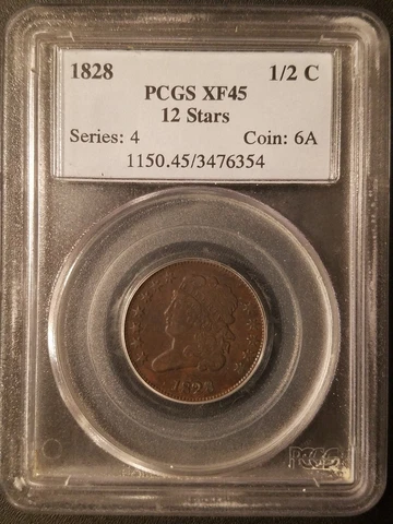 1828 Classic Head Half Cent * 12 Stars * PCGS XF45 * Early Holder * R-5.8 Cover