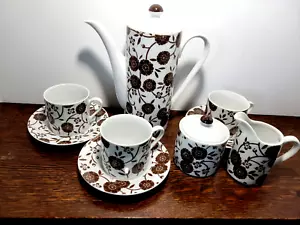 Shafford Calicot Brown Chocolate Pot/Teapot-Creamer/Sugar Bowl 3 Cups & Saucers - Picture 1 of 14
