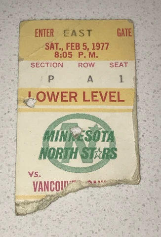 2/5/77 Vancouver Canucks Minnesota North Stars NHL Game Used Ticket Stub TBC Cover