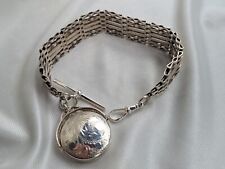 Vintage Silver Pocket Watch Albert Chain With Spinner Photo Locket Charm