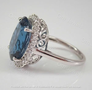 4Ct Oval Cut London Blue Topaz Diamond Halo Engagement Ring 14K White Gold Over - Picture 1 of 6