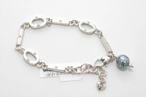 NWT BRIGHTON BLUE BELL Silver Crystal Ball Charm Oval Link Layering Bracelet - Picture 1 of 3