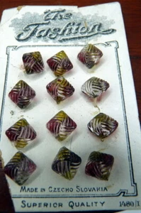 Antique c.1920 12 Czech Glass .25" BUTTONS For Doll Clothing ON Original Card - Picture 1 of 3
