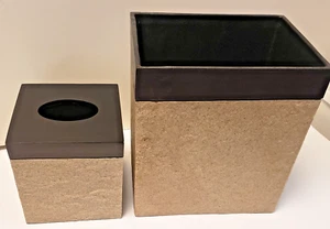 Kohl’s Slate Stone Faux Wood Waste Basket & Tissue Box Set Bathroom Decor - Picture 1 of 9