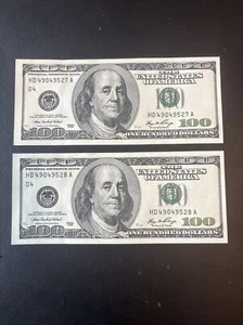 Two Sequential $100 bills (One Hundred Dollar Bill) - Series 2006 (Uncirculated) - Picture 1 of 2