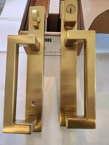 PELLA/BALDWIN PLAZO SLIDING DOOR XO or OX HANDLE SATIN BRASS NEW IN BOX - Picture 1 of 4