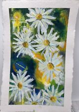 Original Painting Wall Art Signed Floral Daisies Expressionism Mixed Media 11x17