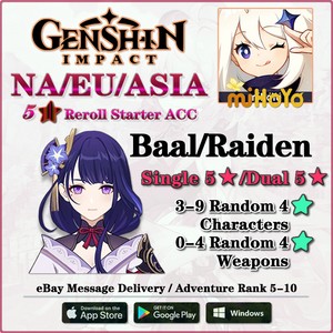 NA/America EU/Europe AS/Asia [Baal/Raiden] Genshin Impact Starter Acc Diluc Mona