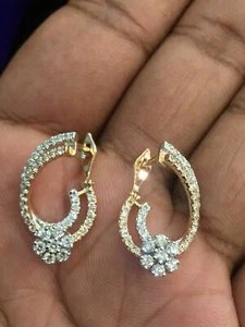 1.16 Cts Round Brilliant Cut Natural Diamonds Hoop Earrings In 585 Fine 14K Gold - Picture 1 of 12
