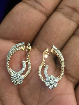 1.16 Cts Round Brilliant Cut Natural Diamonds Hoop Earrings In 585 Fine 14K Gold - Image 1 of 4