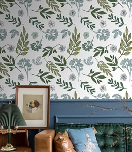 White Green Leaf Self-Adhesive Wallpaper Background Removable Decorative Bedroom - Picture 1 of 2