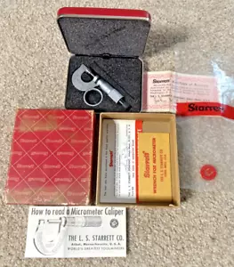Vintage Starrett No. 223 Paper Gage Micrometer 11/32" .001" Grad Ratchet w/ Box - Picture 1 of 17