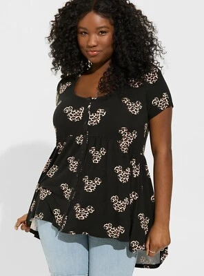 Torrid 迪士尼米妮老鼠衬衫娃娃上衣豹纹全新带标签全新 2X — 第 1/4 张图片
