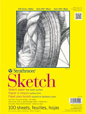 Strathmore 300 Series Sketch Pad, 9X12 Inch, 100 Sheets, Glue Bound - Artist Ske - Image 1 of 4