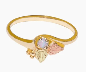 Black Hills Gold 10k Two Leaf Lab Created Opal Ring Size 7 3/4 - Picture 1 of 4