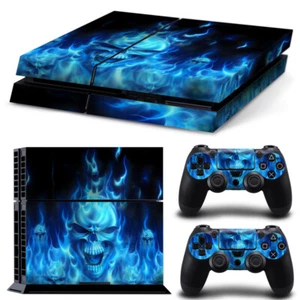 Skin Stickers for Sony Playstation4 PS4 Console&Controller Decal Skull Blue Fire - Picture 1 of 1