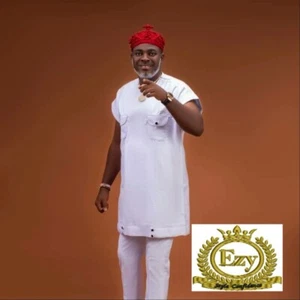 Men's White African Dashiki, Men's Kaftan, White Senator Set, Custom Tailored. - Picture 1 of 10