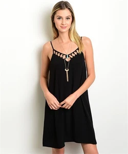 VERY J Black Spaghetti Strap and Cutout Yoke Summer Beach Party Dress - S. M. L - Picture 1 of 2