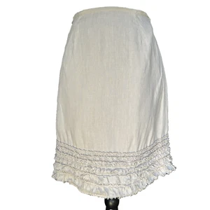 Tommy Bahama Skirt Womens 6 Khaki Linen Two Palms Tiered Ruffle Raw Edged Trim - Picture 1 of 8