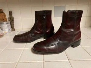 Florsheim Vintage Burgundy Leather Beatle Boots Zip Disco Hipster Size 9.5 E - Picture 1 of 13