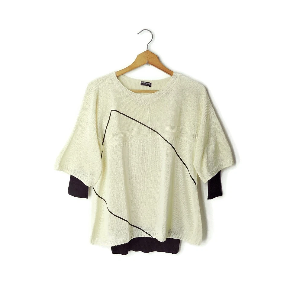 CHANEL 2 piezas Twinset Suéter Superpuesto Top Logo CC 36 4 S Crema Negro 2012 Primavera Foto 1 de 4