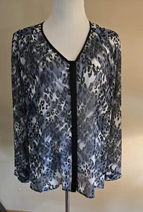 Neu ohne Etikett CAbi Fatale Bluse 977 Leopard Tiermotiv BLAU schwarz Langarm XL - Bild 1 von 6