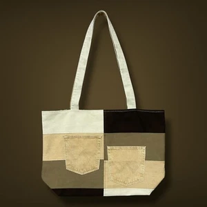 Handmade Bag Patchwork Denim Tote Bag Shoulder Bag Canvas Workwear 15.5x6x15 - Picture 1 of 11