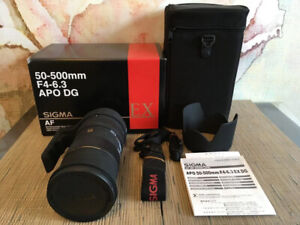 Used Sigma 50-500mm F4-6.3 APO DG AF-MF Zoom Lens in mint condition