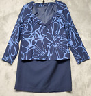 Chadwicks Skirt Suit Womens 10 Blue Floral Jacket Solid Skirt 2 Piece Set