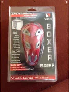 Elite Performance Boxer Brief Cage Cup  Youth Large RED - Picture 1 of 3