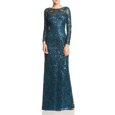 Tadashi Shoji Womens Blue Sequined Formal Evening Dress Gown 10 BHFO 3278