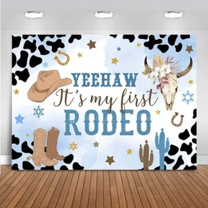 7x5ft Western Cowboy Backdrop My First Rodeo Wild West Birthday Banner - Picture 1 of 7