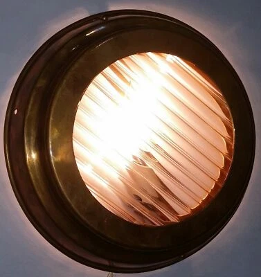 Old Vintage Art Deco Brass Glass Wall Ceiling Fixture Sconces Ship Light Lamp - Image 1 of 4