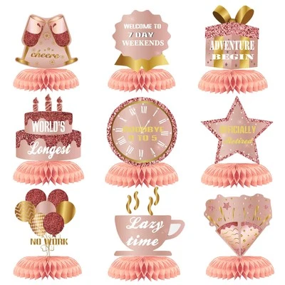 9Pcs Happy Retirement Decorations Table Honeycomb Centerpieces Party Supplies... - Image 1 of 4